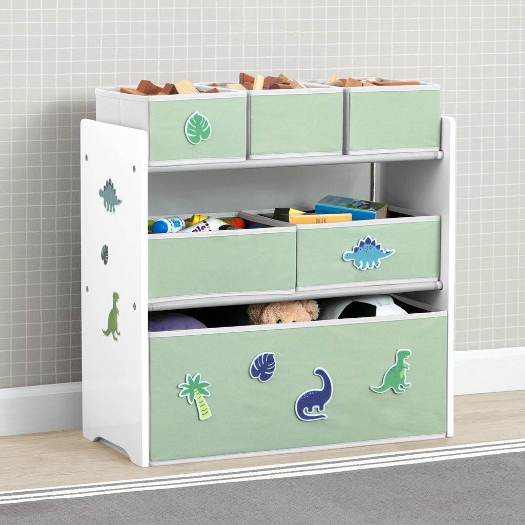 Design & Store 6 Bin Toy Storage Organizer with Interchangeable Patches, Green/Pink