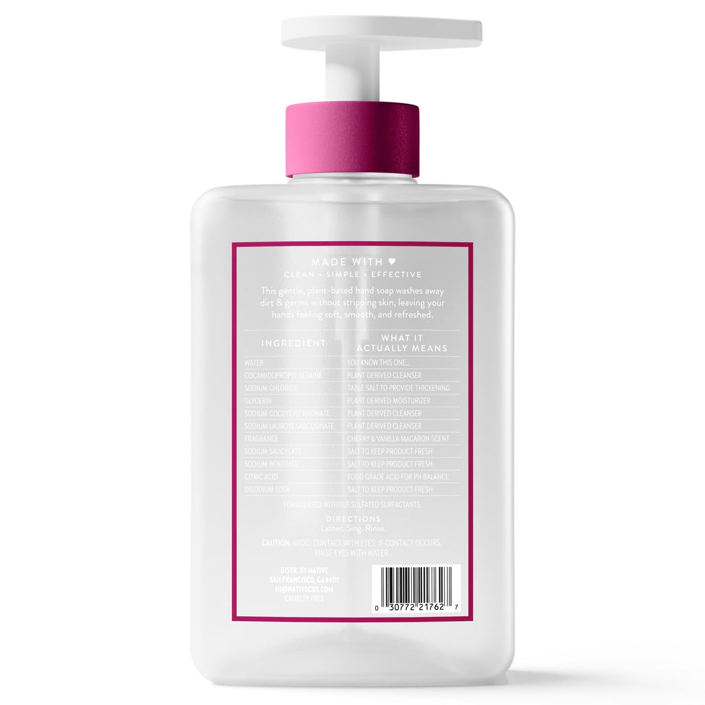 Liquid Hand Soap, Cherry & Vanilla Macaron, Non-drying, Naturally Derived Cleansers, Sulfate Free, 13 fl oz