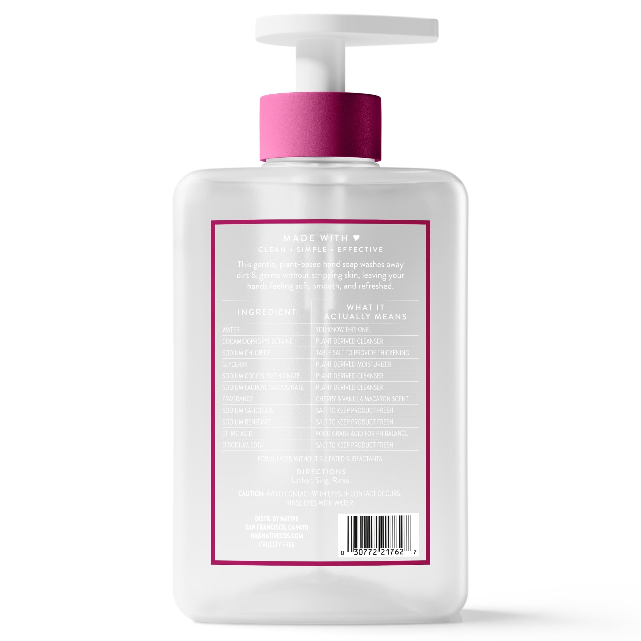 Liquid Hand Soap, Cherry & Vanilla Macaron, Non-drying, Naturally Derived Cleansers, Sulfate Free, 13 fl oz