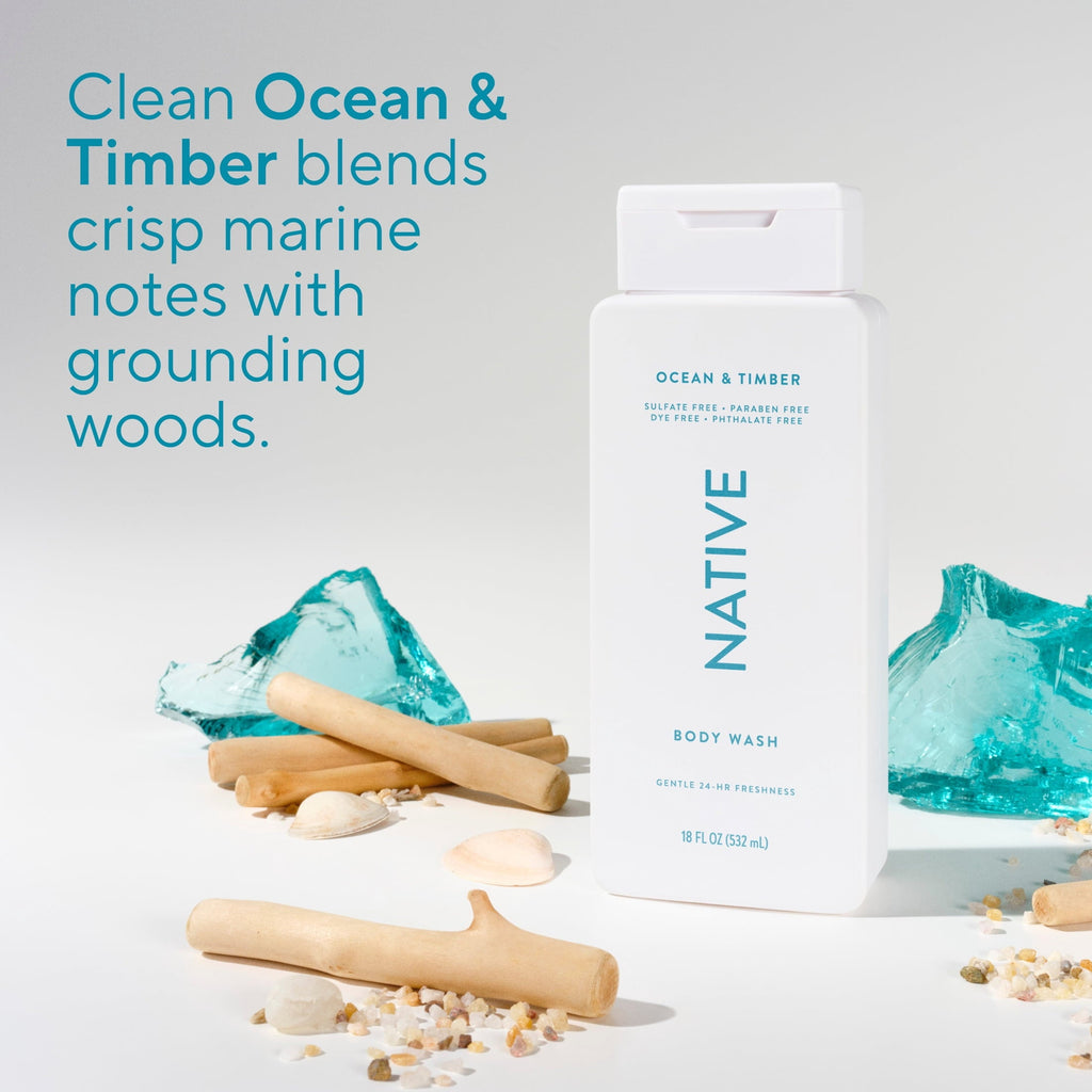 Body Wash, Ocean & Timber, Sulfate Free, Naturally Derived Ingredients, 24hr Freshness, for Women & Men, 18 fl oz