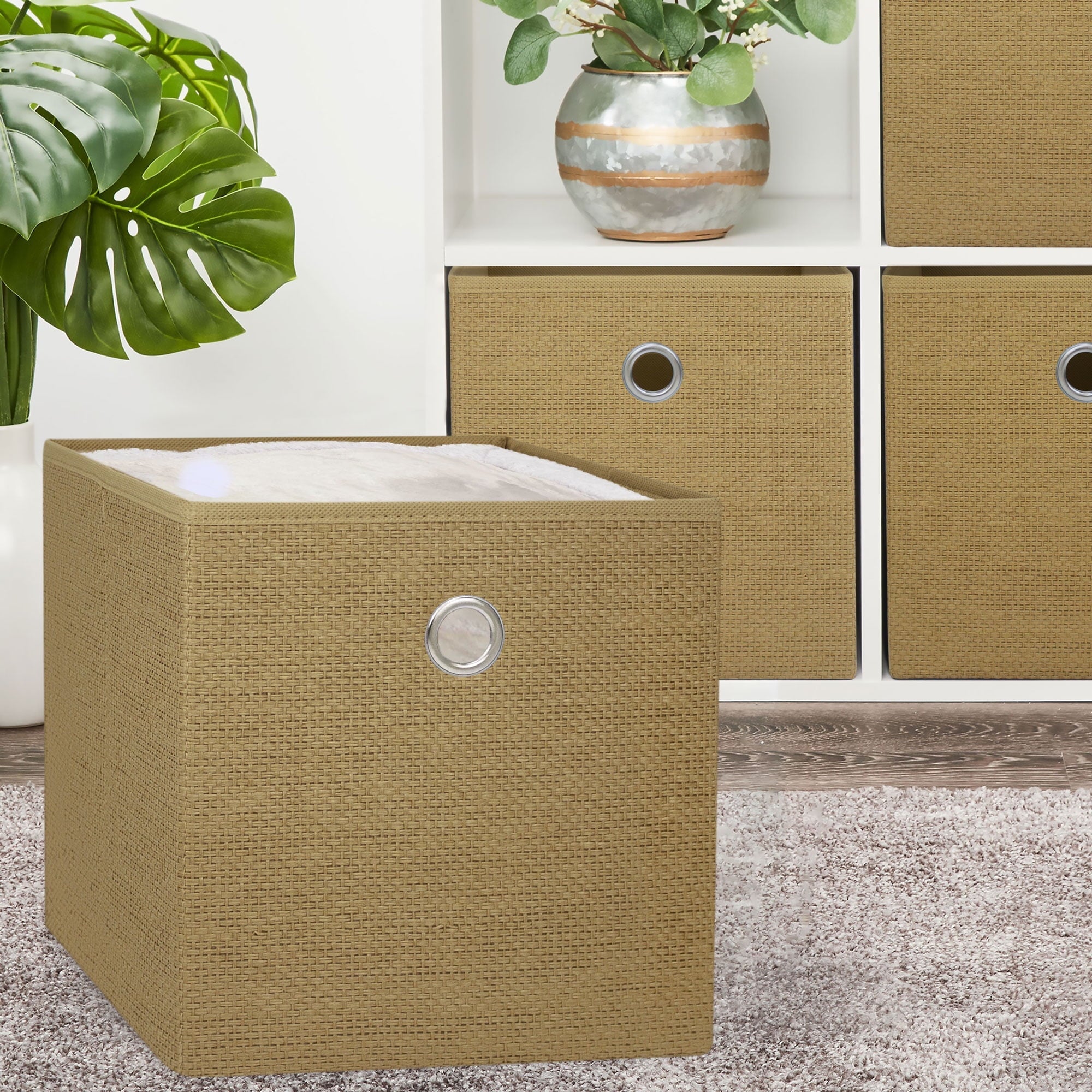 Collapsible Fabric Cube Storage Bins (10.5" x 10.5"), Blue Cove, 4 Pack