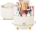 SKYDUE 2 Pack Pen Holder, 360 Degree Rotating Pencil Holder for Desk Organizer, Rotating Desktop Pen Organizer with 5 Slots, Office Supplies, Pencil Cup for Office, School, Home