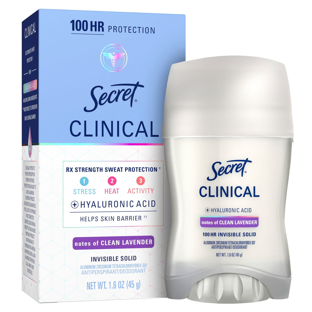 Clinical Antiperspirant Deodorant for Women, 100HR Sweat & Odor Protection, Hyaluronic Acid, Invisible Solid, Clean Lavender, 1.6 oz