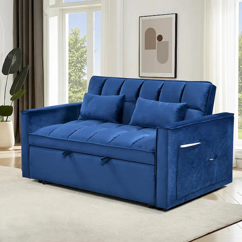 Modern Velvet Futon Loveseat with Reclining Backrest & Pockets, Seats 2 ?Dark Gray / Light Gray / Blue / Black