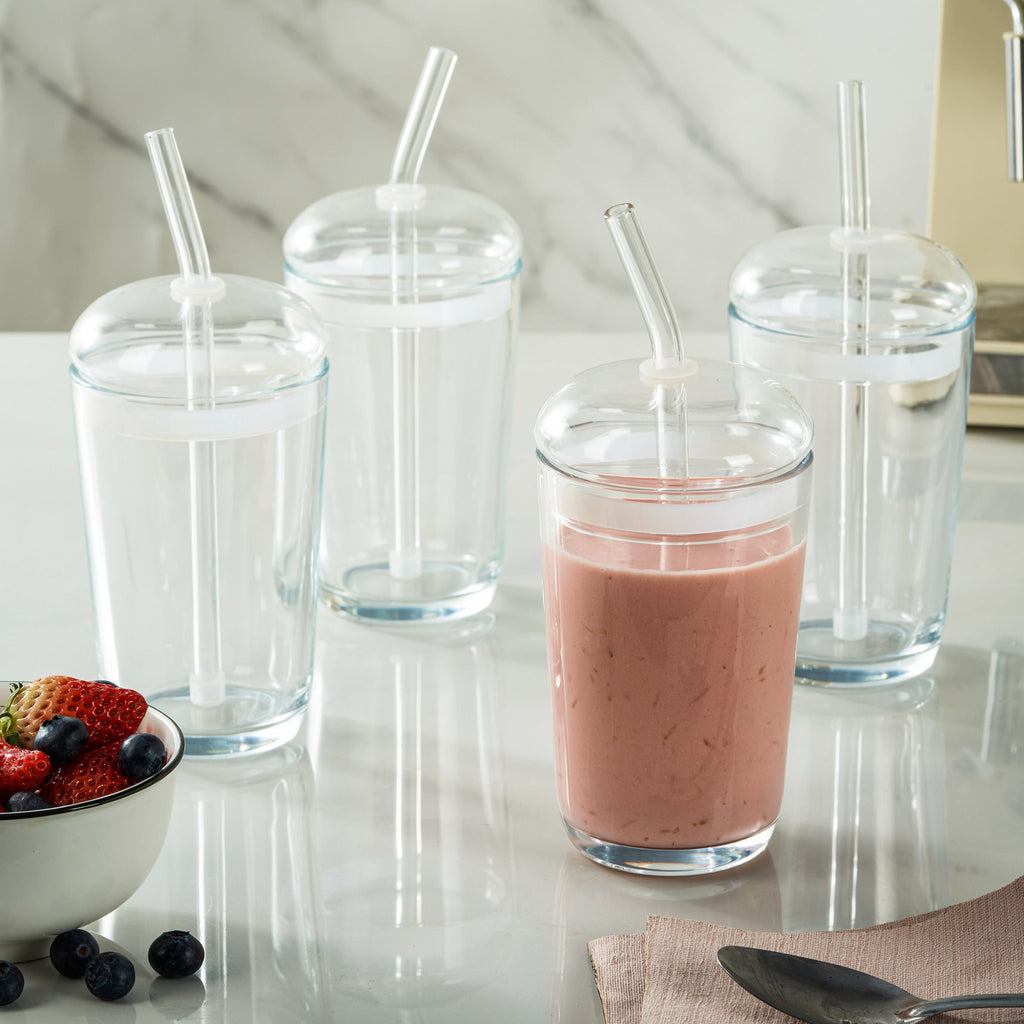 Better Homes & Gardens 16 oz Dome Lid Glass Tumbler, Clear