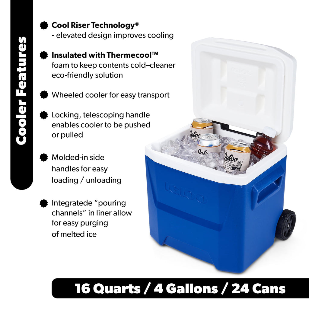 16 QT Laguna Hard Sided Ice Chest Cooler with Wheels, Aqua Blue