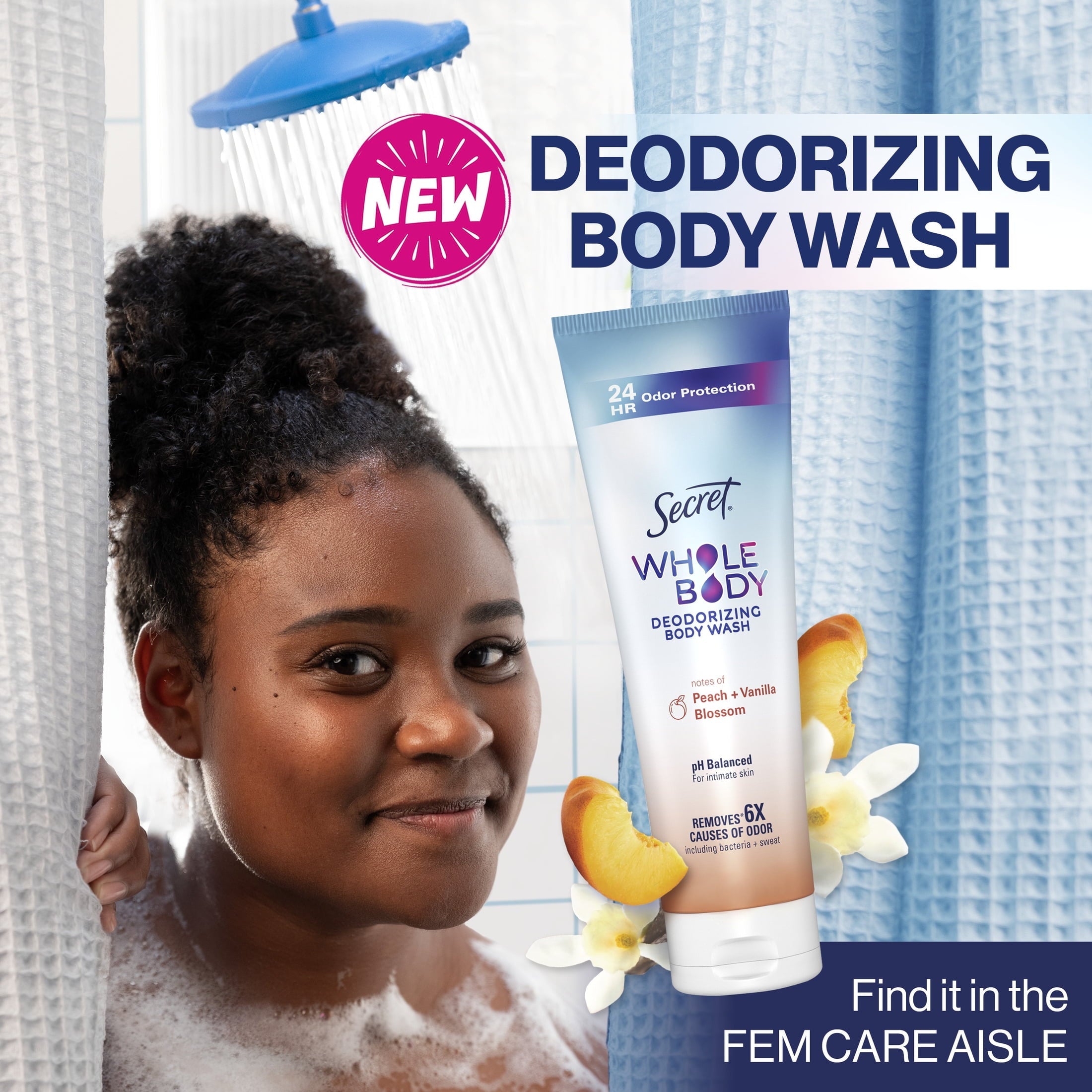 Feminine Wash 24 HR Deodorizing Body Wash for Women, Peach & Vanilla, 7oz