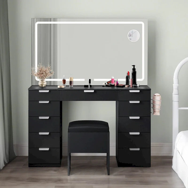 Moasis 46 Vanity With Built-in Socket With Illuminated Mirror and Hair Dryer Rack - 55.8 H X 46 W X 11.7 D