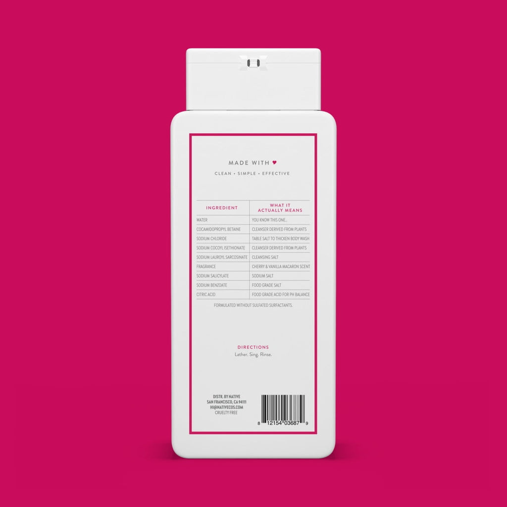Body Wash, Cherry & Vanilla Macaron, Sulfate Free, Naturally Derived Ingredients, 24hr Freshness, for Women & Men, 18 fl oz