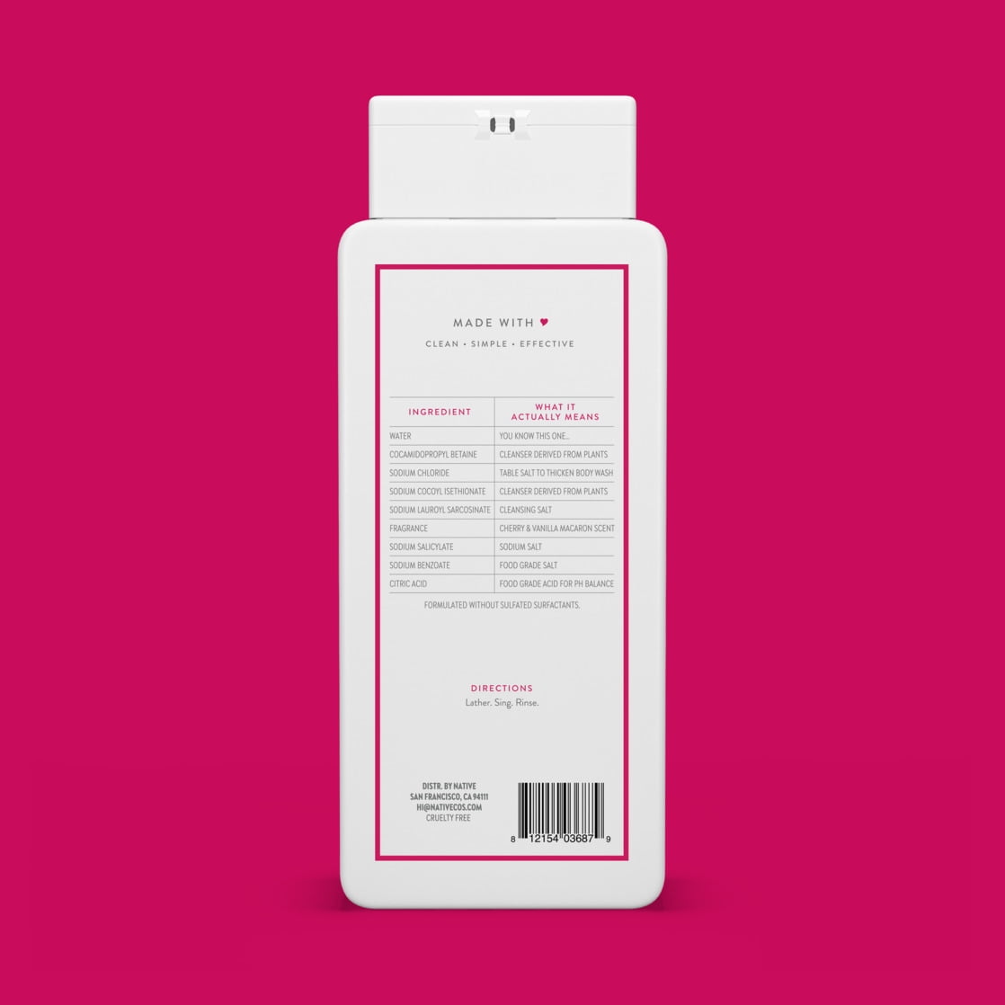 Body Wash, Cherry & Vanilla Macaron, Sulfate Free, Naturally Derived Ingredients, 24hr Freshness, for Women & Men, 18 fl oz
