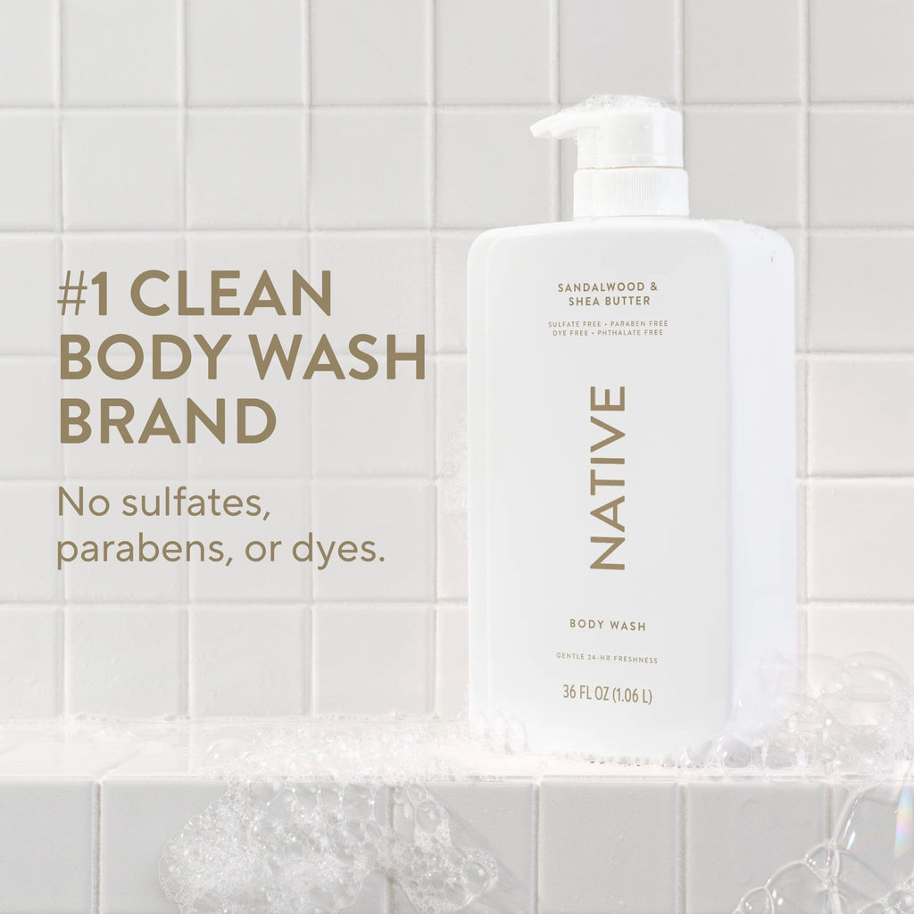 Body Wash, Sandalwood & Shea Butter, Sulfate Free, Naturally Derived Ingredients, 24hr Freshness, for Women & Men, 36 fl oz
