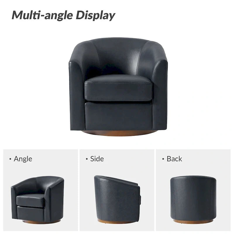 Althea Modern Genuine Leather Swivel Barrel Chair with Solid Wood Base Set of 2 By HULALA HOME