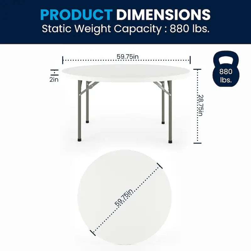 5-Foot Round Plastic Folding Event Table w/ 2 Thick Surface