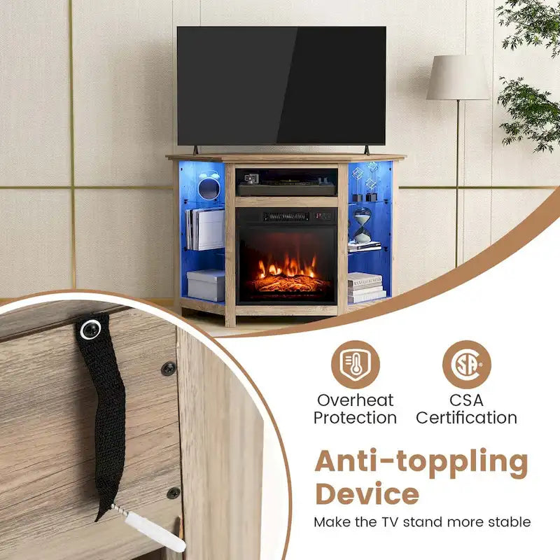 Costway Fireplace TV Stand w/ Led Lights & 18 Electric Fireplace for - See Details