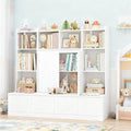 HIFIT 4-In-1 Kids Bookshelf and Toy Storage Organizer with Bench, 10-Cube Kids Bookcase with Reading Nook & 4 Sliding-Drawers & 2 Doors, Toy Chest Storage Cabinet for Playroom, Nursery,Classroom,White
