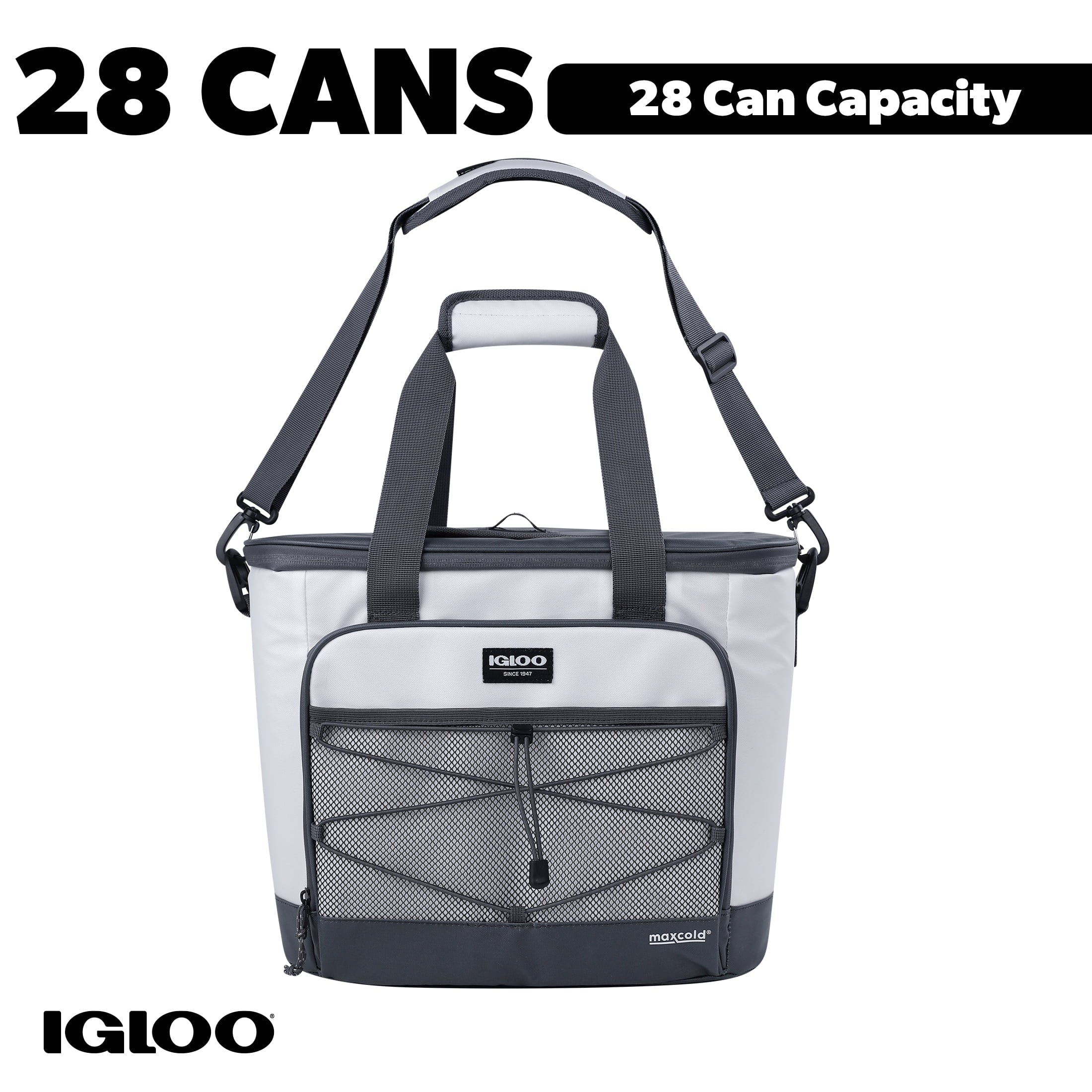 Marine 28 Can Capacity Soft-Sided Tote Cooler, White and Gray