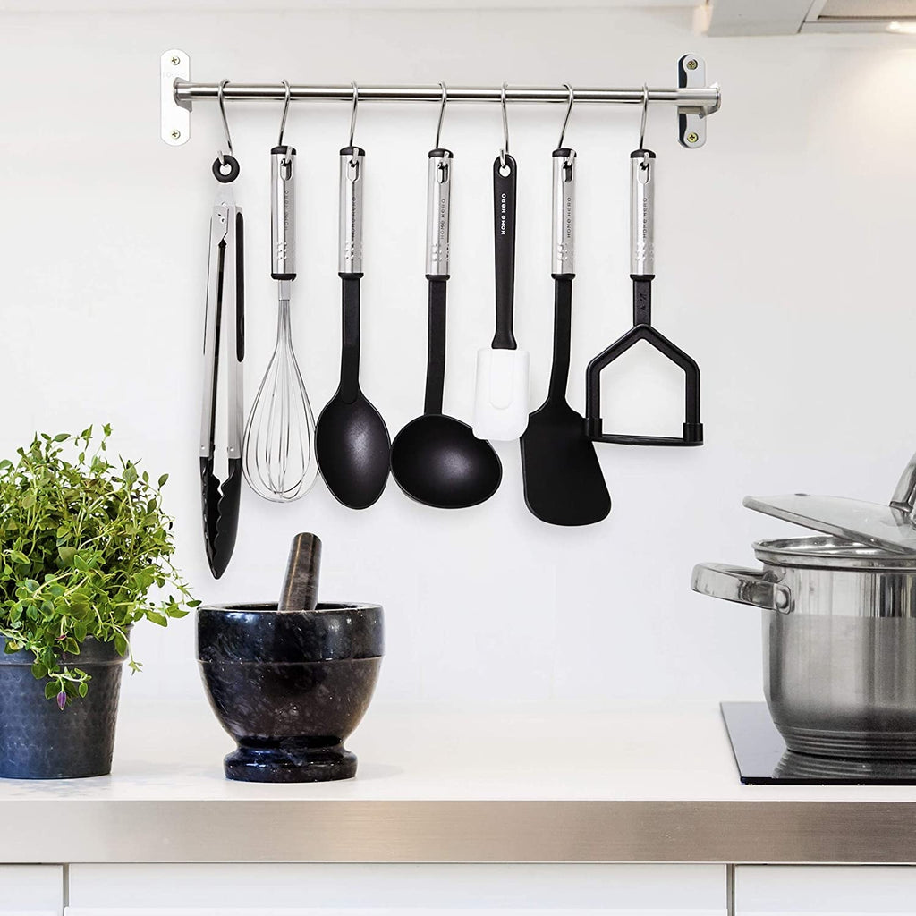 25 Pcs Silicone Spatula Kitchen Utensils Set - Stainless Steel and Nylon, Black