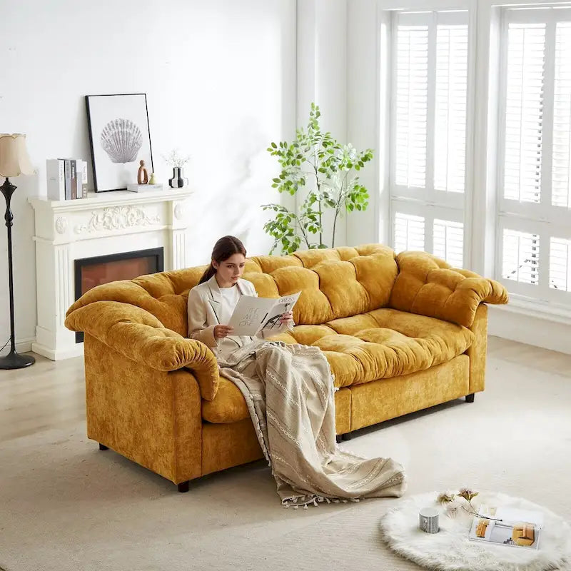 99.2 Chenille Comfort Deep Seat Sofa, Upholstered Fluffy Cloud Sofa