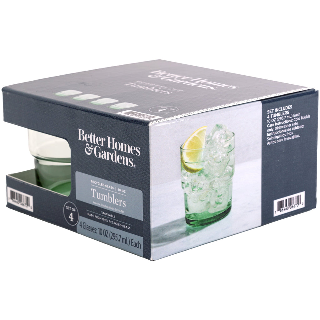 Better Homes & Gardens Recycled Green Glassware, Glass, 4 Pack, 10 oz