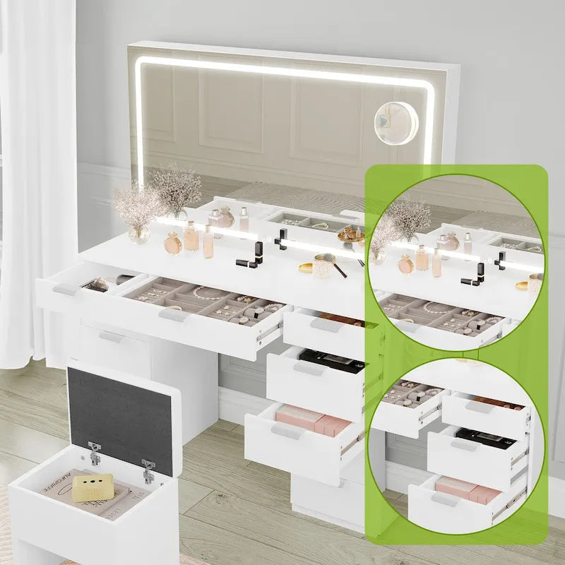 Moasis 46 Vanity With Built-in Socket With Illuminated Mirror and Hair Dryer Rack - 55.8 H X 46 W X 11.7 D