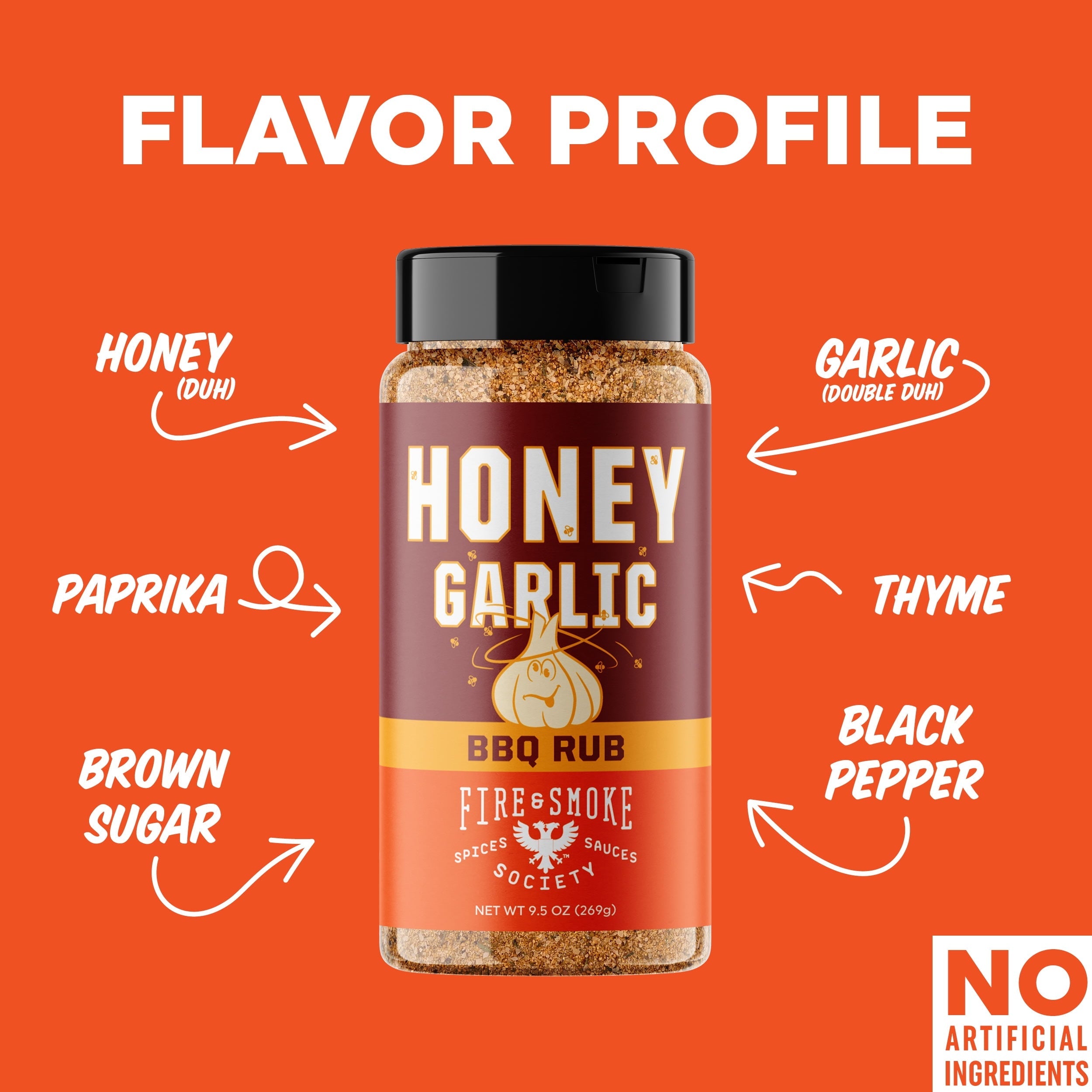 Fire & Smoke Society Honey Garlic BBQ Rub, BBQ Seasoning, 9.5 Ounce Mixed  Seasonings Blend