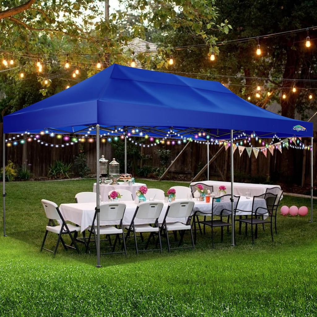COBIZI 10x20 Heavy Duty Pop up Canopy Tent with 6 sidewalls Easy Up Commercial Outdoor Canopy Wedding Party Tents for Parties All Season Wind & Waterproof Gazebo with Roller Bag,Black(Frame Thickened)