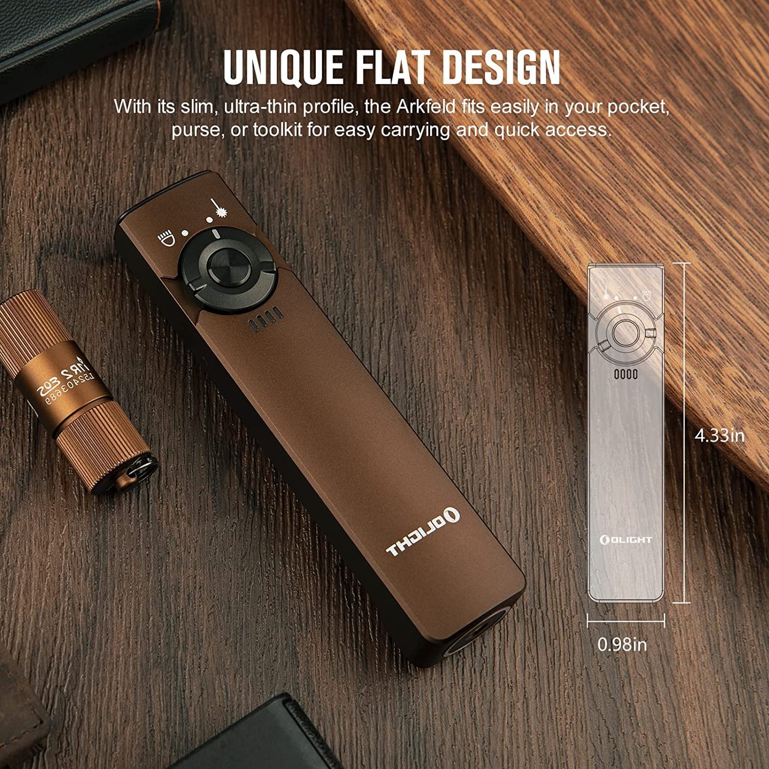 Arkfeld EDC Flat Flashlight, 1000 Lumens LED Light with Green Beam, Rechargeable Battery, Orange