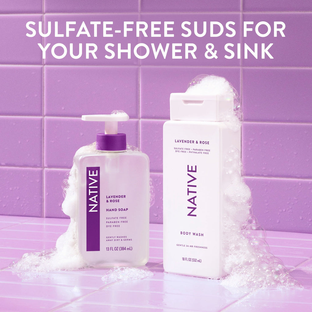 Liquid Hand Soap, Lavender & Rose, Non-drying, Naturally Derived Cleansers, Sulfate Free, 13 fl oz