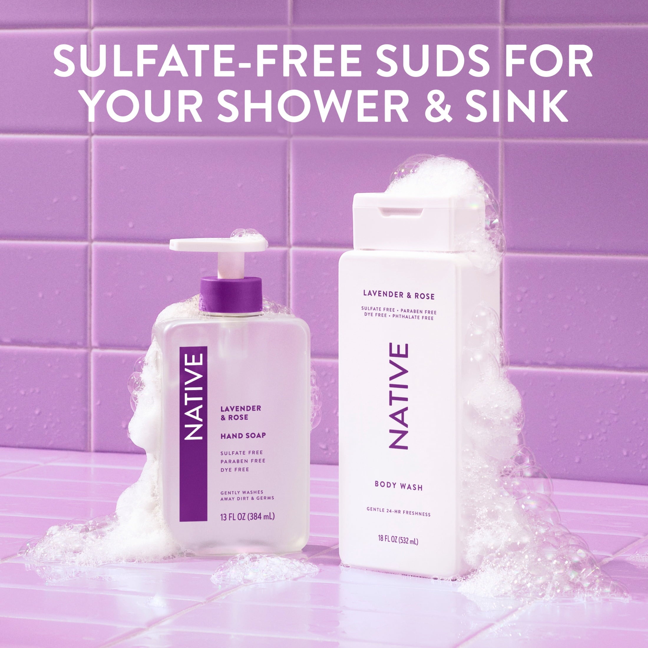 Liquid Hand Soap, Lavender & Rose, Non-drying, Naturally Derived Cleansers, Sulfate Free, 13 fl oz