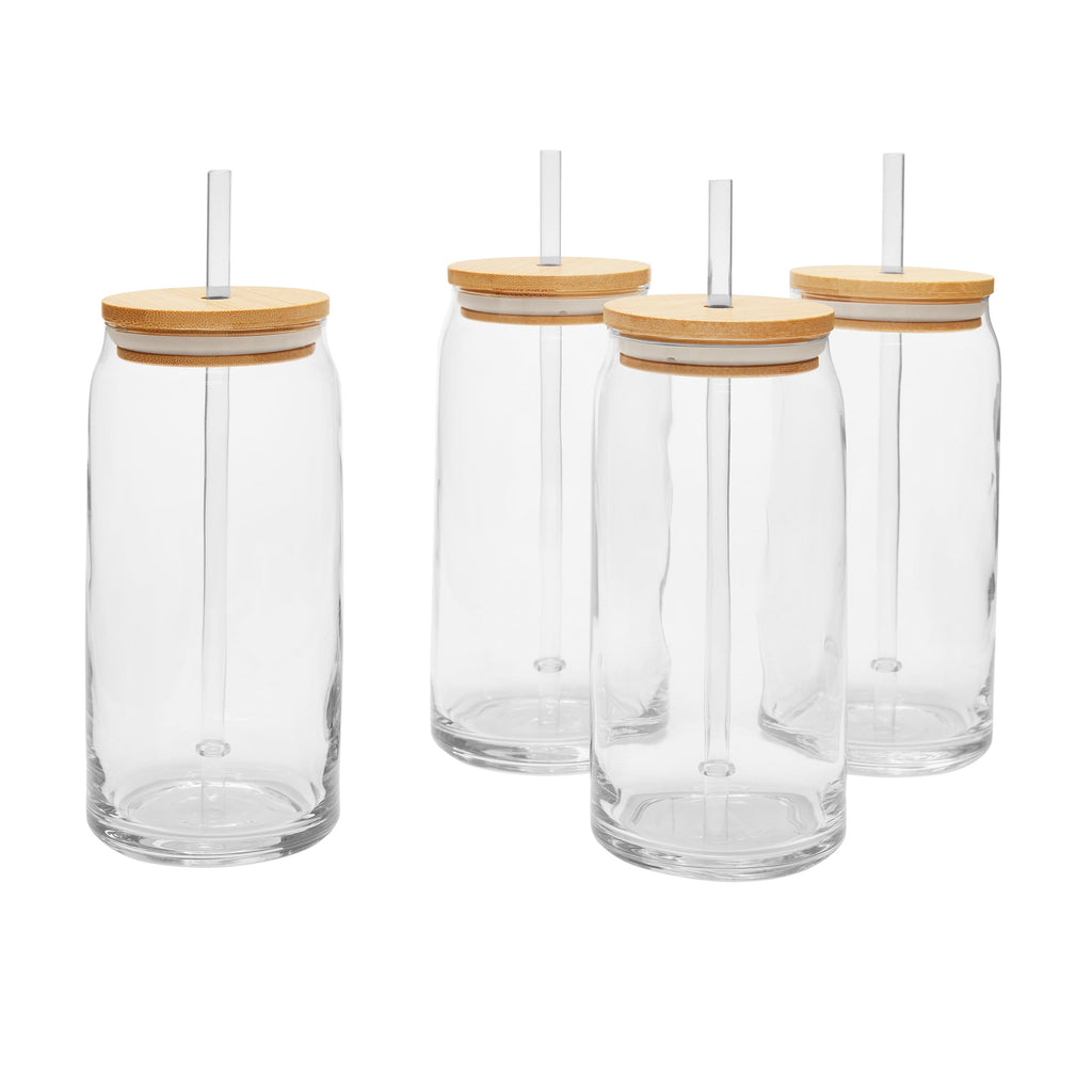 Briar Can Glass Drinkware with Lids & Straws, Set of 4