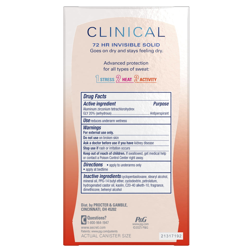 Clinical Antiperspirant Deodorant for Women, 100HR Sweat & Odor Protection, Hyaluronic Acid, Invisible Solid, Stress Response, 2.6 oz