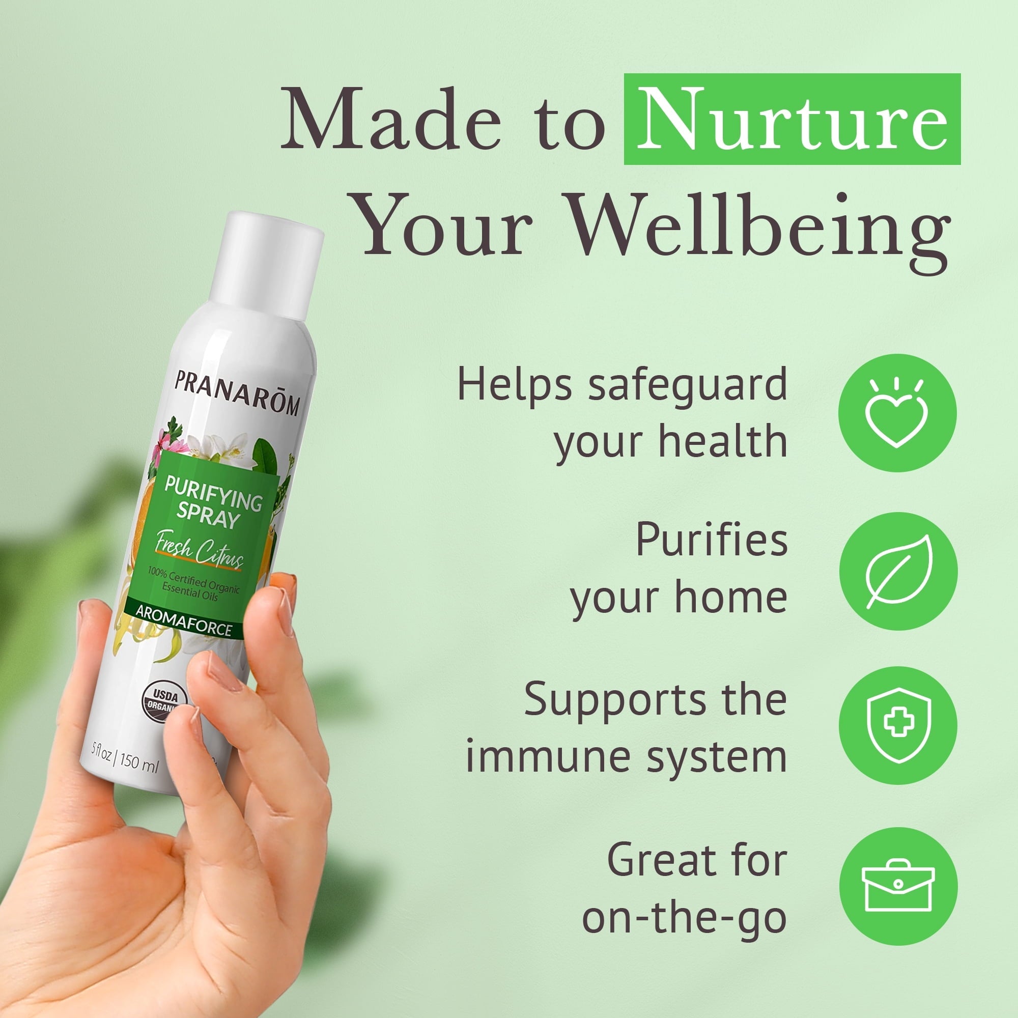 Aromaforce Air Purifying Spray With Organic Essential Oils, Deodorizers For Home, Essential Oil Infused With Plant Essences, Fresh Citrus Scent, Certified Organic, 150ml