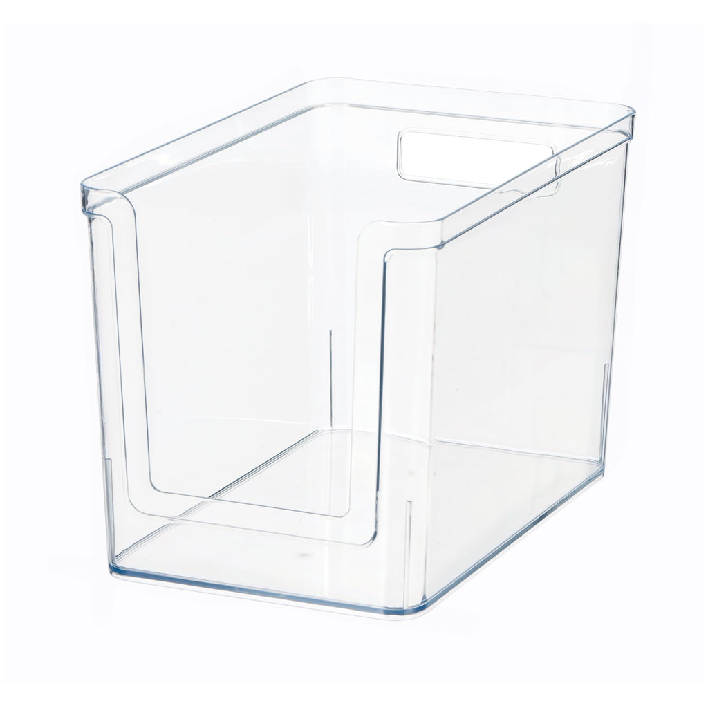 Large Deep Clear Plastic Pantry Storage Organizer Bin with Open Front, Kitchen Cabinet, Fridge and Shelf Storage Container for Pantry Organization, 12" x 7.5" x 8"