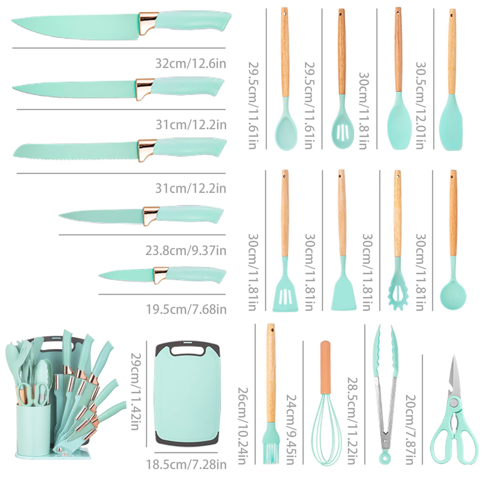 19-Piece Silicone Kitchen Utensil & Knife Set - Heat-Resistant Cooking Tools Non-Stick Safe Gift for Mom or Women Black