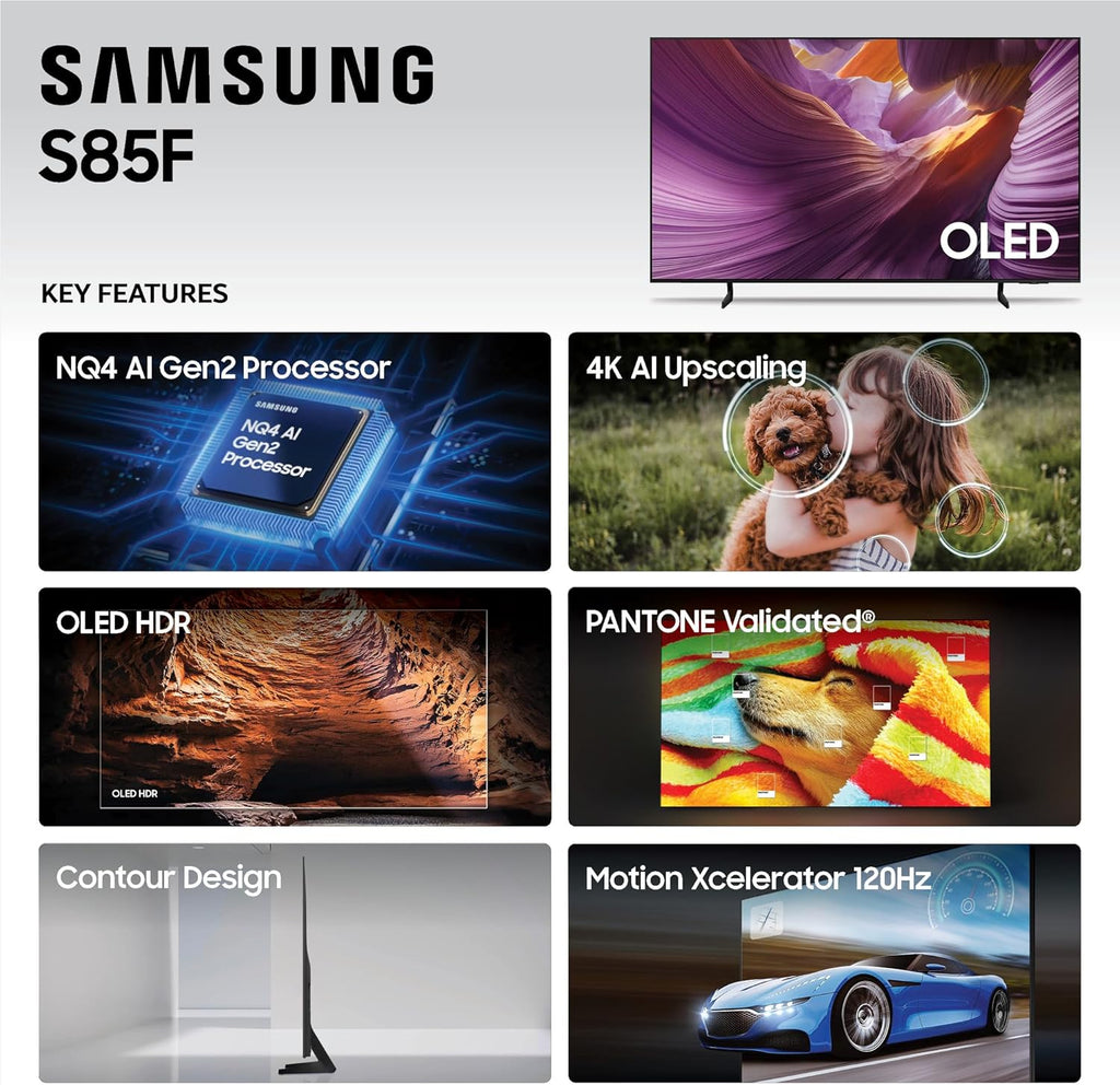Samsung 65-Inch Class OLED 4K S85F Series Vision AI Smart TV (2025 Model 65S85F) Object Tracking Sound Lite w/Dolby Atmos NQ4 AI Gen2 Processor Contour Design Color Booster Pro Alexa Built-in