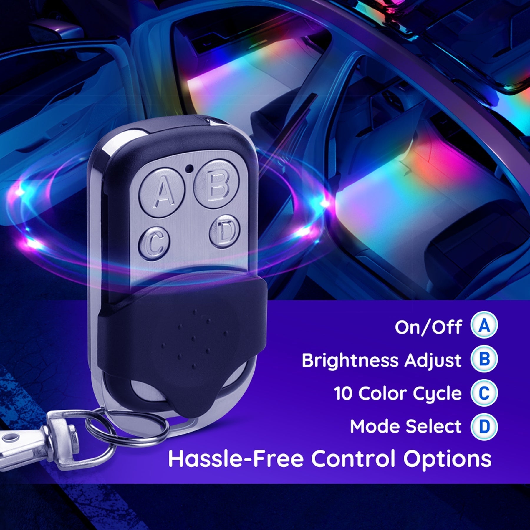 Interior Car LED Lights,RGBIC Color Changing Effect,Smart APP Control,4 Music Mode,4 Pack,0.98 Ft