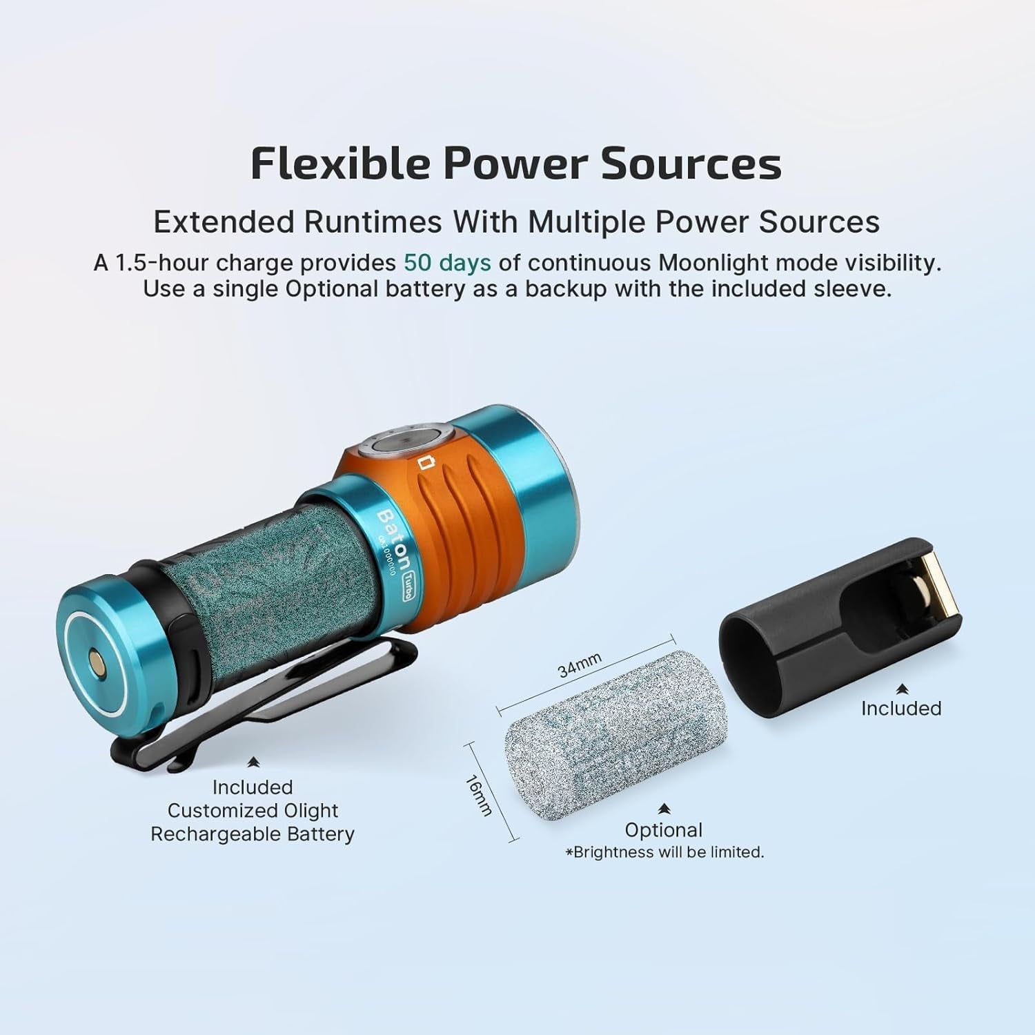 Baton Turbo EDC Rechargeable Handheld Flashlight, 1000 Lumens Compact LED and 510 Meters Long Throw Powerful Light, with Two-Way Clip and Landyard for Camping, Home Use (Roadster)
