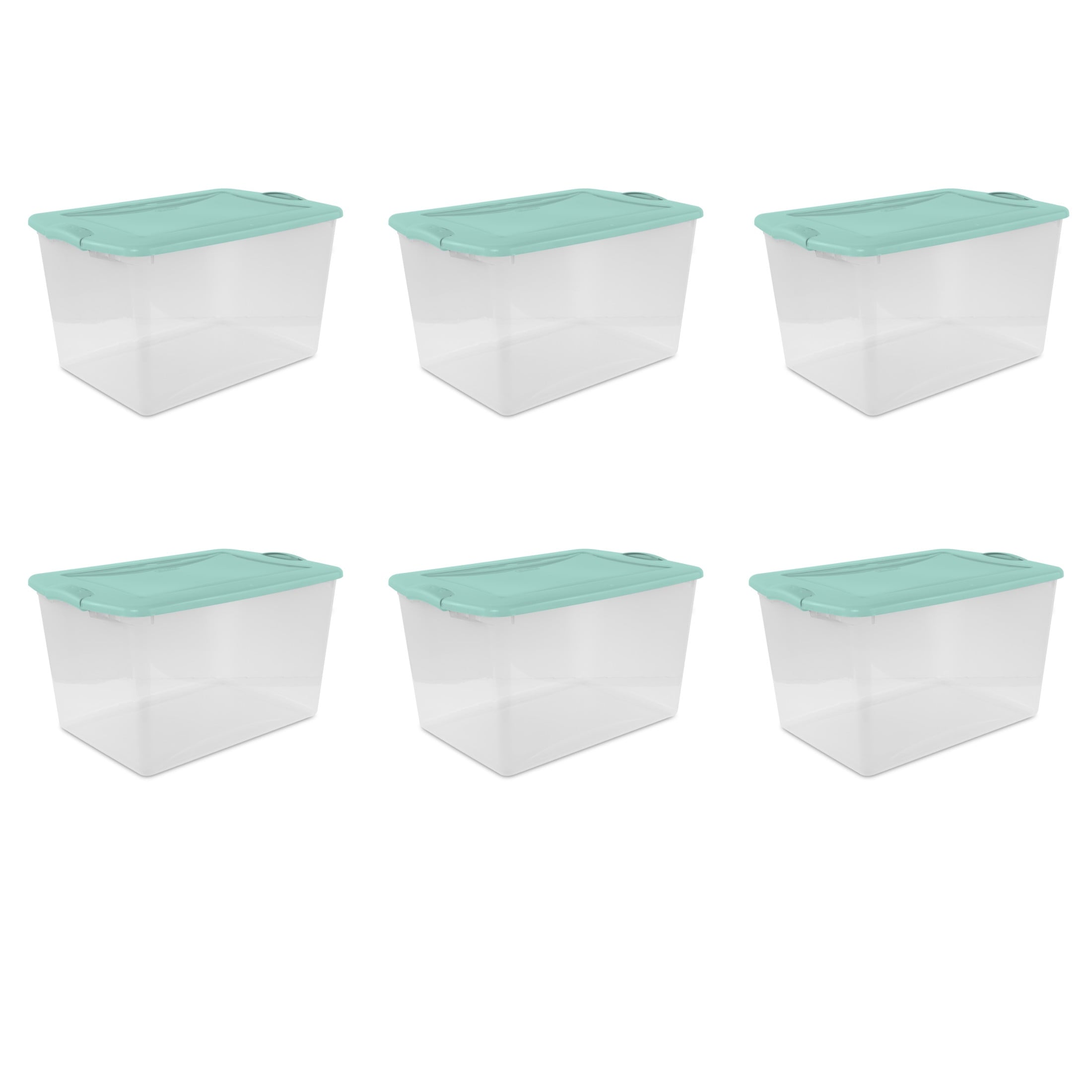 66 Quart Large Latching Storage Bin, Clear Plastic Storage Container with Latch Lid, Blue