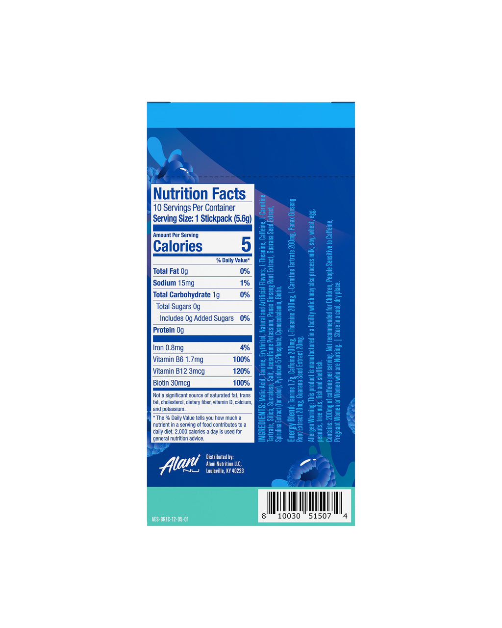Energy Sticks, Breezeberry, 10 Count, 200mg Caffeine, Zero Sugar
