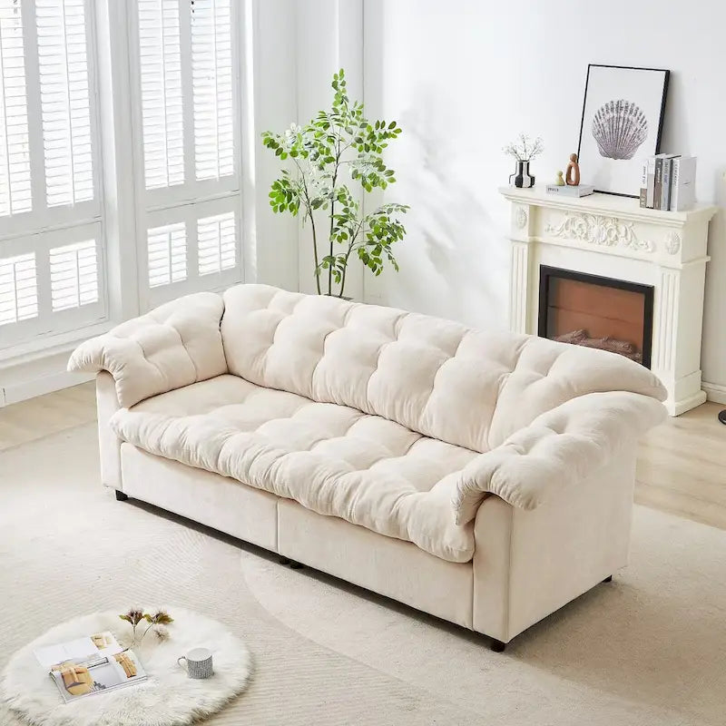 99.2 Chenille Comfort Deep Seat Sofa, Upholstered Fluffy Cloud Sofa