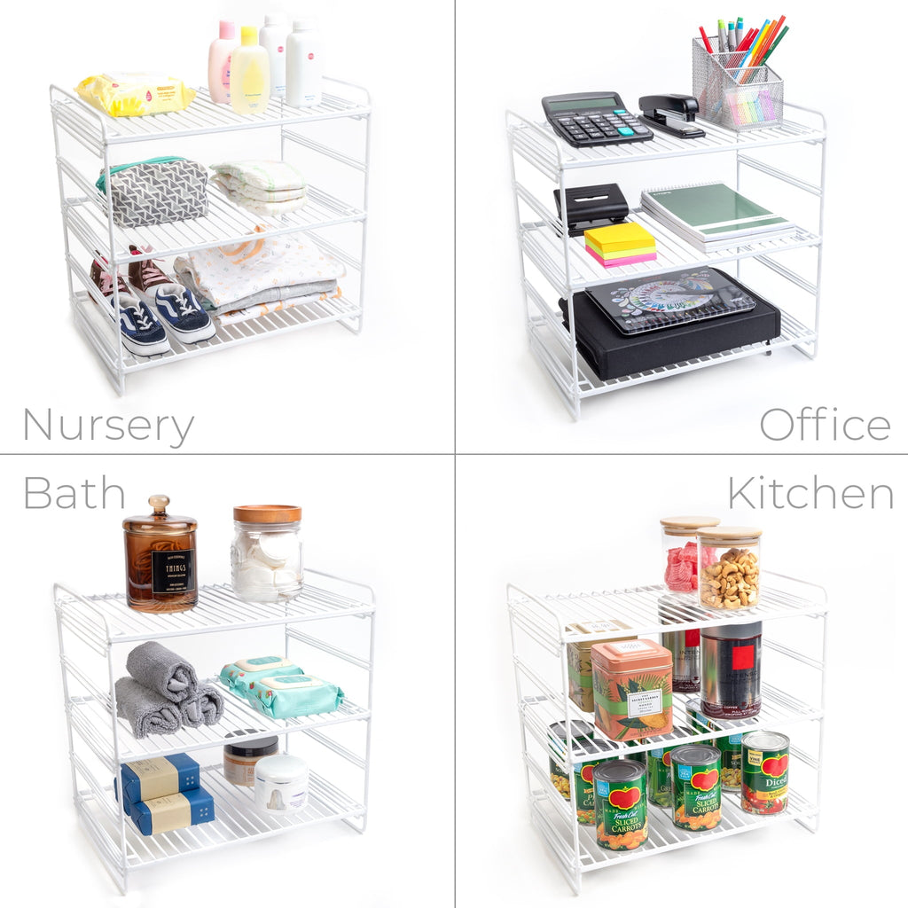 3-Tier Shelf Organizer, Kitchen Counter Storage Rack for Pantry and Cabinet Organization, White