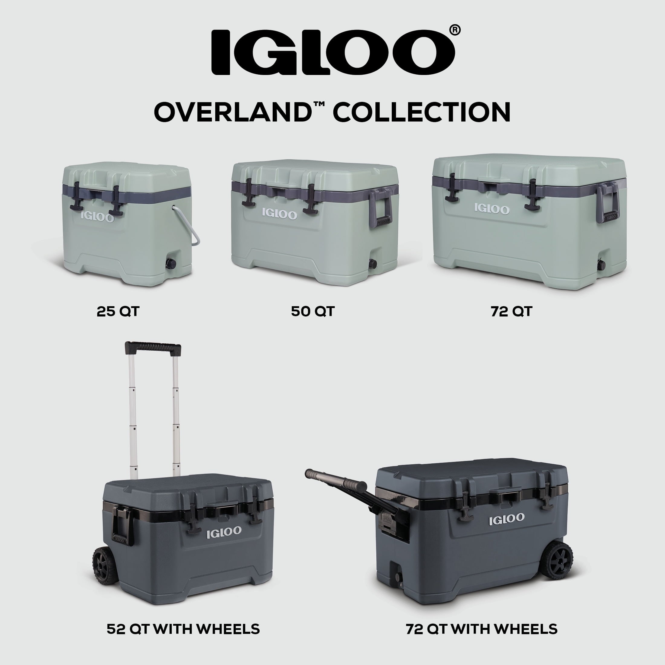 52 QT Overland Ice Chest Cooler with Wheels, Gray and Blue