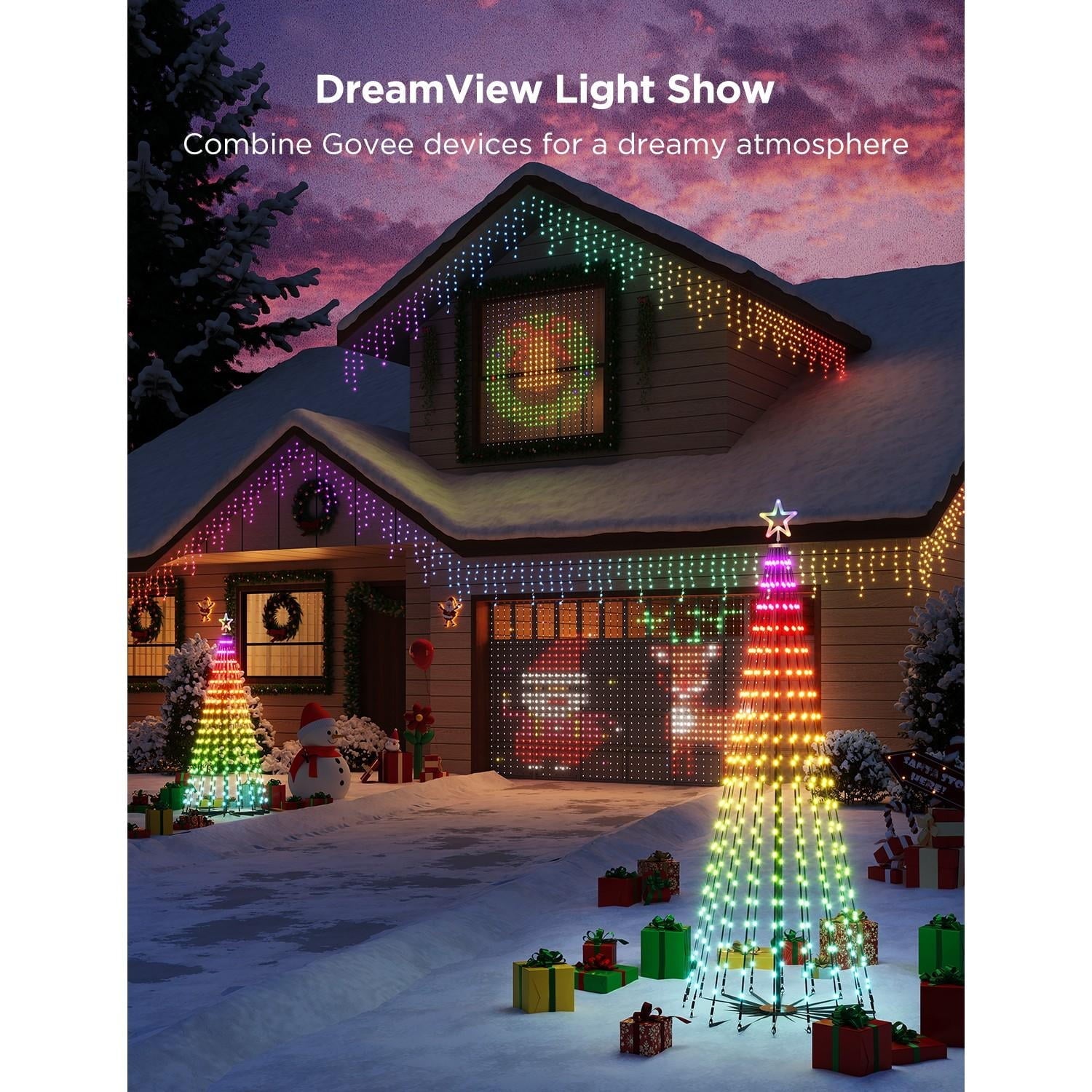 Christmas Cone Tree Lights 6ft with 66 Scene Modes, Black, IP65 Waterproof for Indoor Outdoor Xmas Decor, Remote Control, Dimmable
