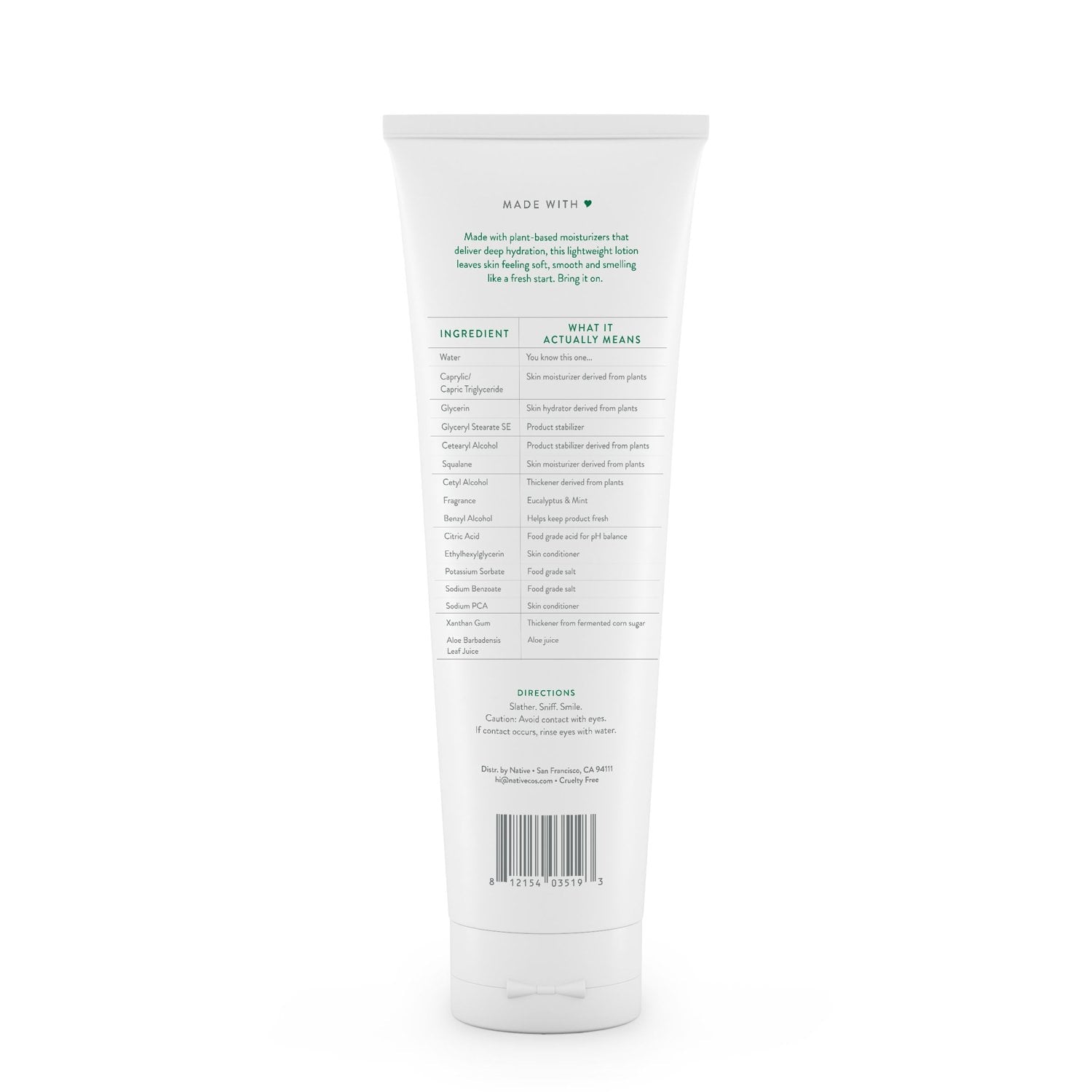 Natural Hand and Body Lotion, Eucalyptus & Mint, Paraben Free, Silicone Free 12 oz