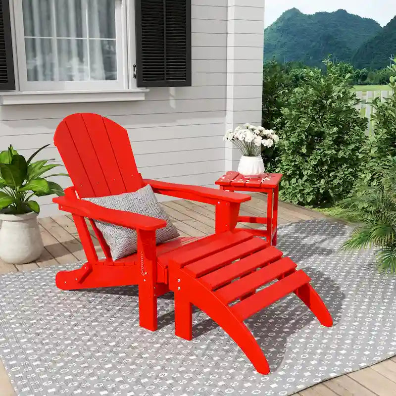 Polytrends Laguna Hdpe All Weather Outdoor Patio Foldable Adirondack Chair With Ottoman And Side Table (3-Piece Set)