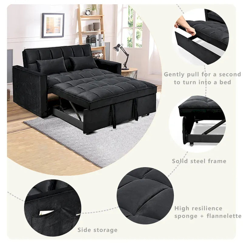 Modern Velvet Futon Loveseat with Reclining Backrest & Pockets, Seats 2 ?Dark Gray / Light Gray / Blue / Black