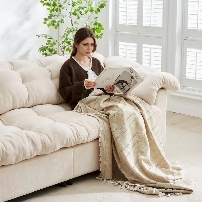 99.2 Chenille Comfort Deep Seat Sofa, Upholstered Fluffy Cloud Sofa