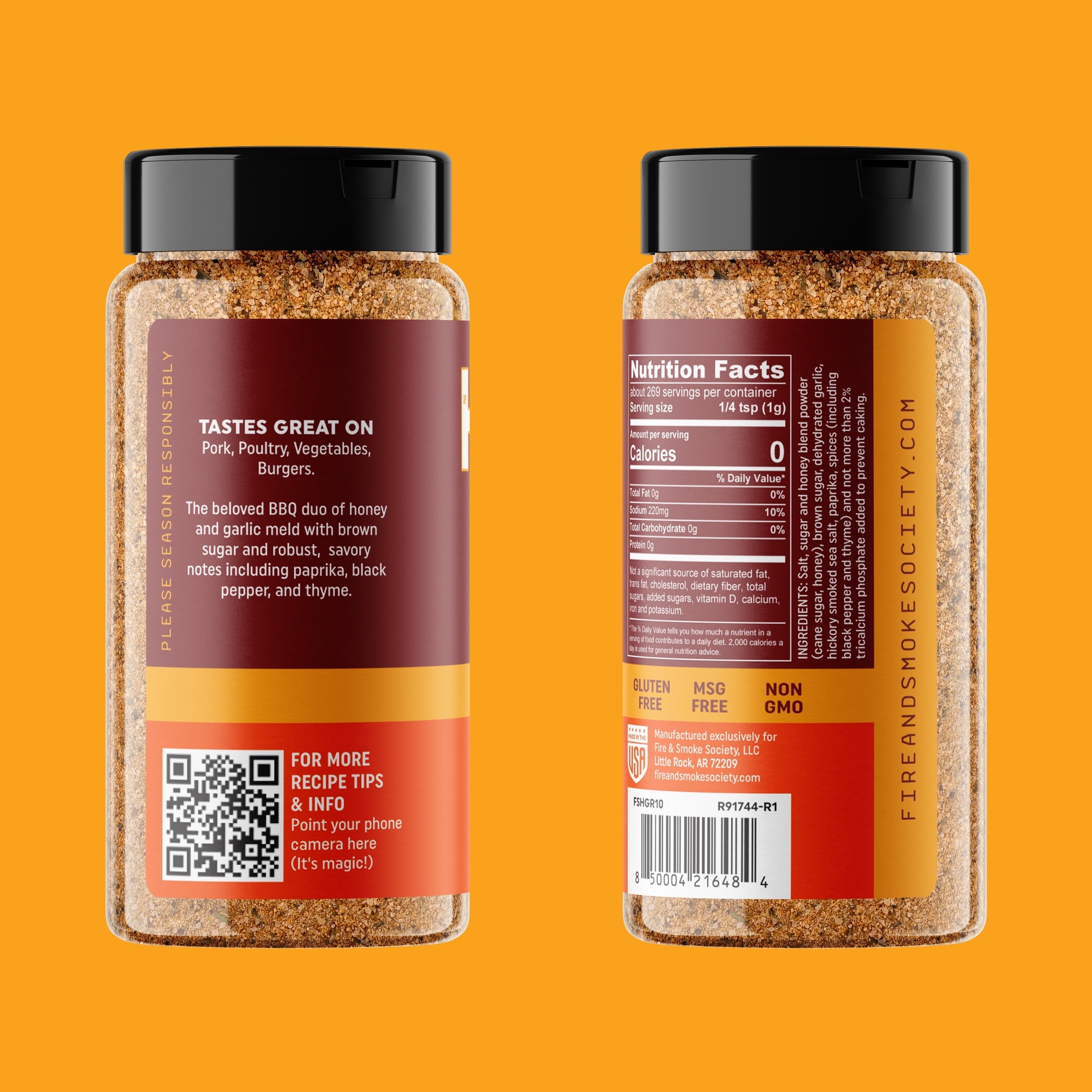 Fire & Smoke Society Honey Garlic BBQ Rub, BBQ Seasoning, 9.5 Ounce Mixed  Seasonings Blend