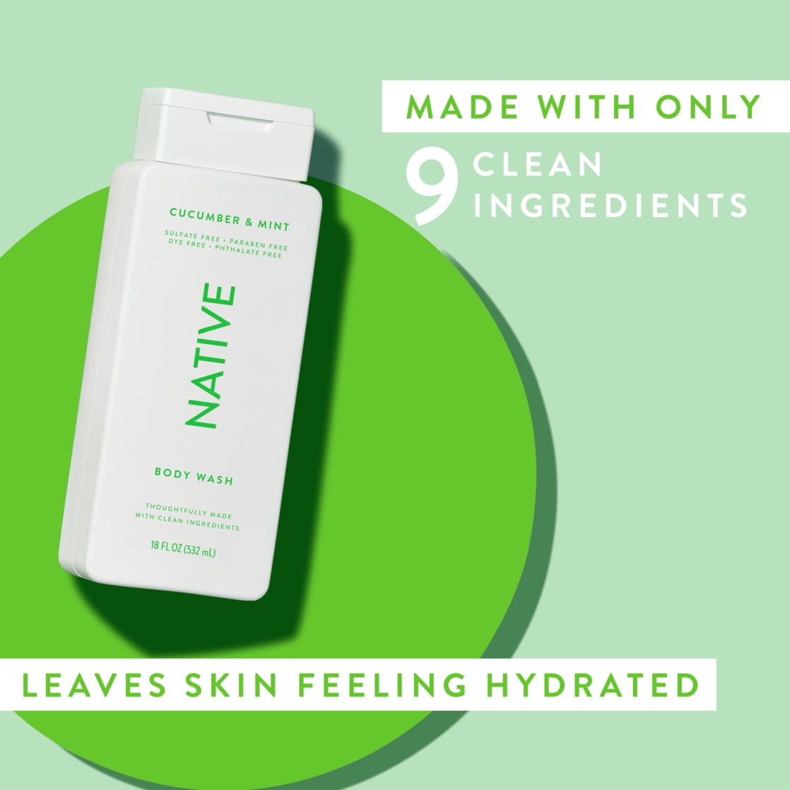 Body Wash, Cucumber & Mint, Sulfate Free, Naturally Derived Ingredients, 24hr Freshness, for Women & Men, 18 fl oz