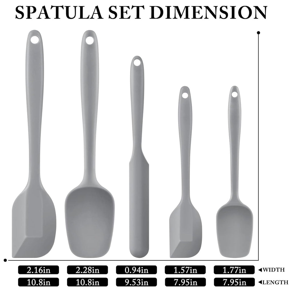 Food Grade Silicone Rubber Spatula Set, 5 Pcs Kitchen Cooking Baking Mixing Utensil Sets, High Non Stick Dishwasher- Khaki